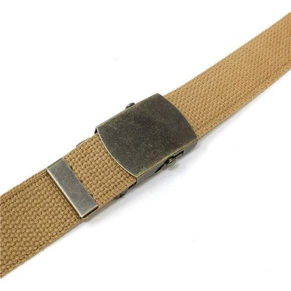 Canvas Web Belt Adjustable Military Style Brass Buckle Casual Work Belt - Picture 3 of 7